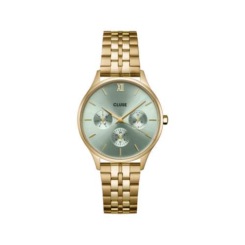 Montre CLUSE Minuit Multifunction femme cadran vert bracelet acier doré