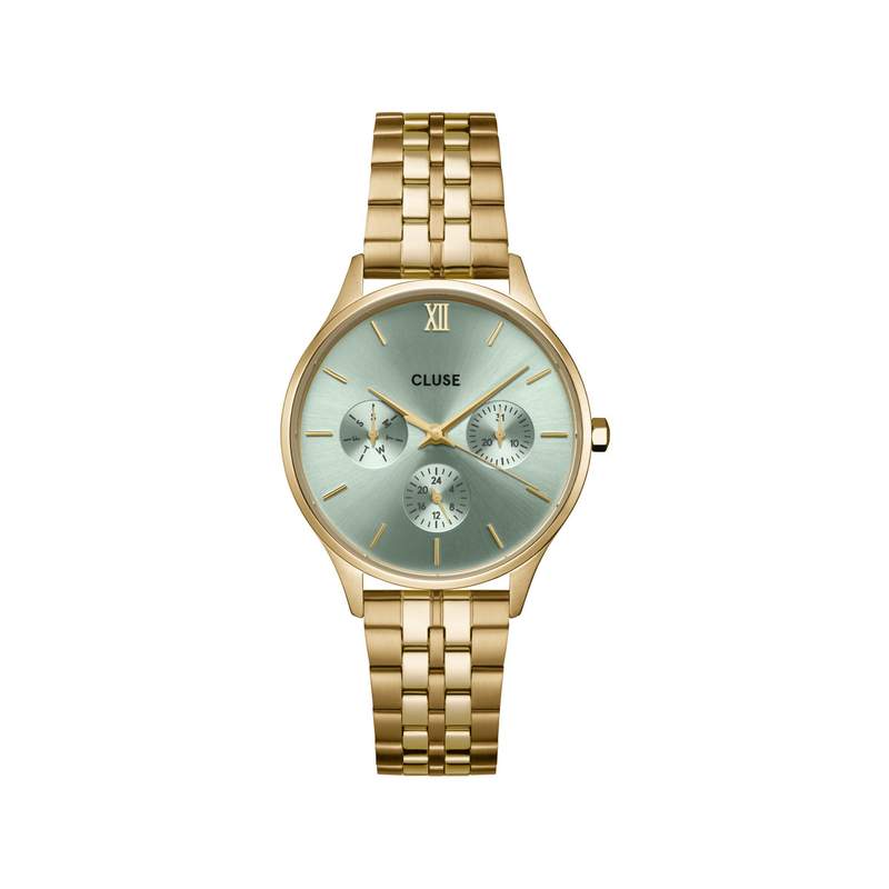 Montre CLUSE Minuit Multifunction femme cadran vert bracelet acier doré - vue 1