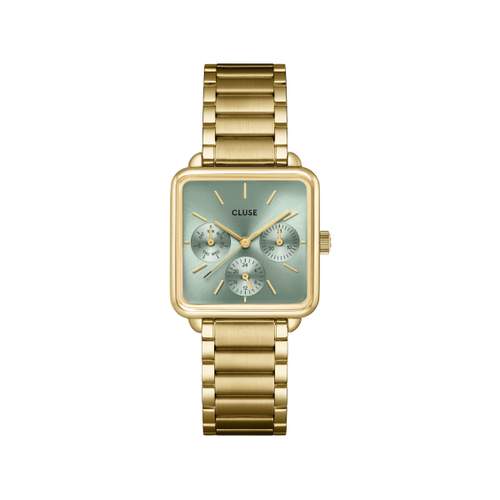 Montre CLUSE La Tétragone Multifunction femme cadran vert bracelet acier doré