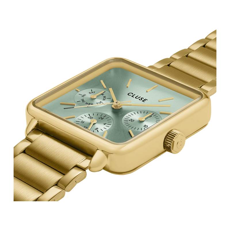 Montre CLUSE La Tétragone Multifunction femme cadran vert bracelet acier doré - vue 2