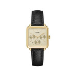 Montre CLUSE La Tétragone Multifunction femme cadran acier doré bracelet cuir noir - vue 1