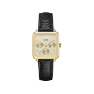 Montre CLUSE La Tétragone Multifunction femme cadran vert bracelet cuir noir