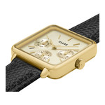 Montre CLUSE La Tétragone Multifunction femme cadran acier doré bracelet cuir noir - vue 2