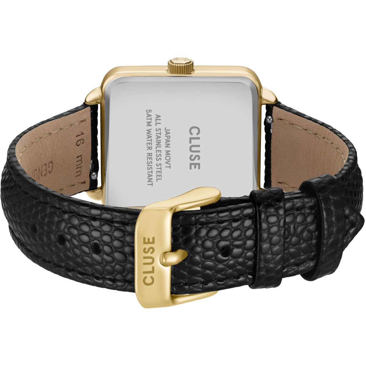 Montre CLUSE La Tétragone Multifunction femme cadran acier doré bracelet cuir noir - vue 3