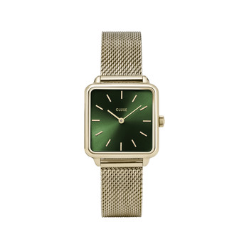 CLUSE La Tétragone dameshorloge met groene wijzerplaat en gouden roestvrijstalen horlogeband