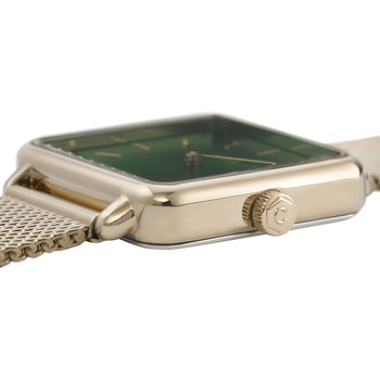 CLUSE La Tétragone dameshorloge met groene wijzerplaat en gouden roestvrijstalen horlogeband