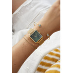 Montre CLUSE La Tétragone femme cadran vert bracelet acier doré - vue porté 2