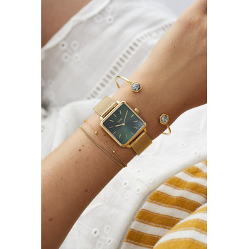 CLUSE La Tétragone dameshorloge met groene wijzerplaat en gouden roestvrijstalen horlogeband