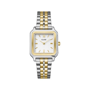 CLUSE Gracieuse dameshorloge met witte wijzerplaat en tweekleurige stalen armband