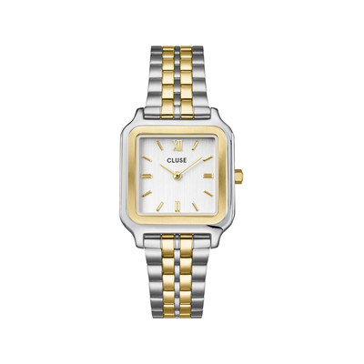 CLUSE Gracieuse dameshorloge met witte wijzerplaat en tweekleurige stalen armband