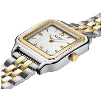 CLUSE Gracieuse dameshorloge met witte wijzerplaat en tweekleurige stalen armband