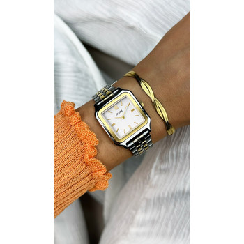 CLUSE Gracieuse dameshorloge met witte wijzerplaat en tweekleurige stalen armband