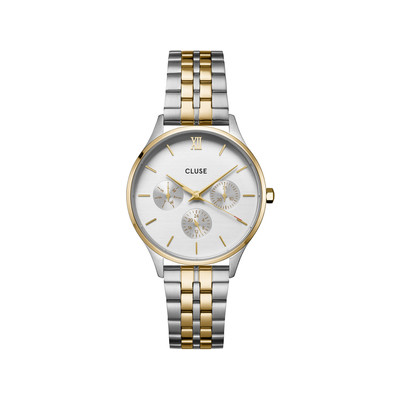 Montre CLUSE Minuit Multifunction femme cadran blanc bracelet acier bicolore