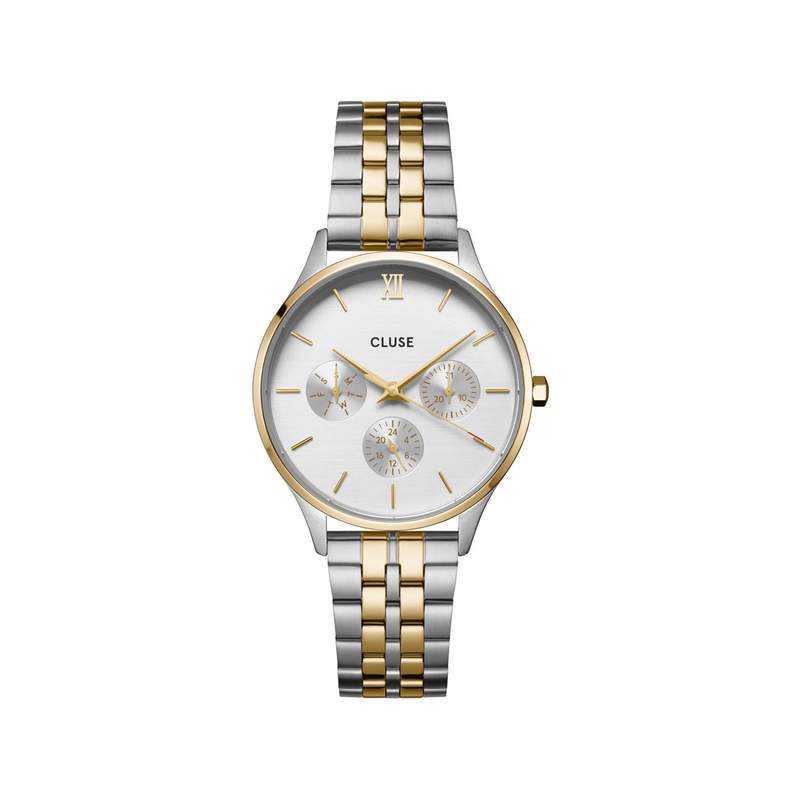 Montre CLUSE Minuit Multifunction femme cadran blanc bracelet acier bicolore - vue 1