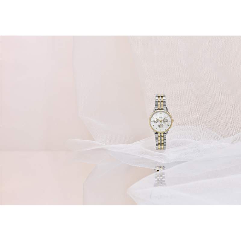Montre CLUSE Minuit Multifunction femme cadran blanc bracelet acier bicolore - vue D1