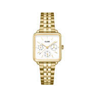 Montre CLUSE La Tétragone Multifunction femme cadran blanc bracelet acier doré