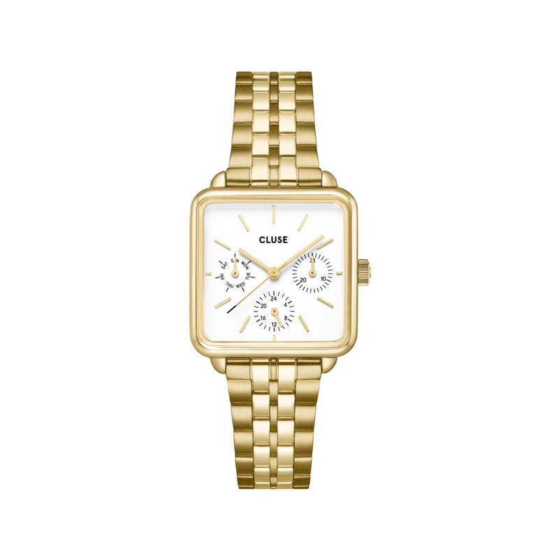 Montre CLUSE La Tétragone Multifunction femme cadran blanc bracelet acier doré - vue 1