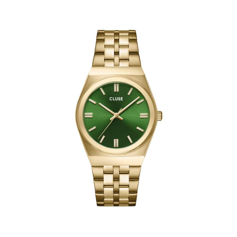 Montre CLUSE Retro 70's femme cadran vert bracelet acier doré - vue 1