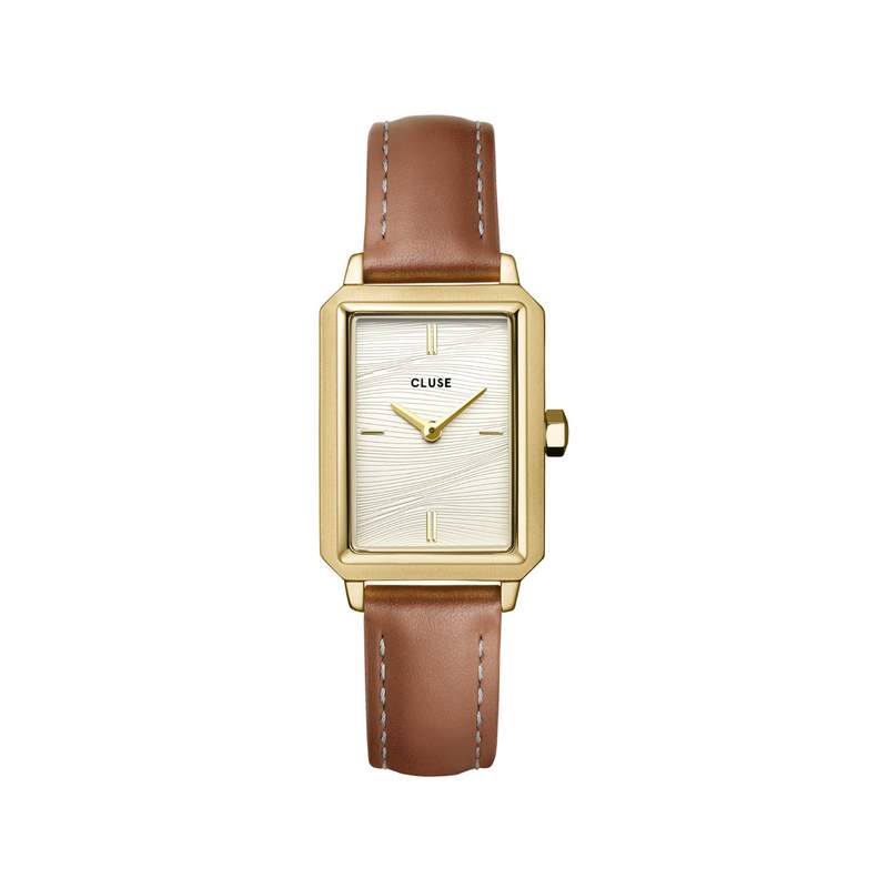 Montre CLUSE Fluette femme cadran blanc bracelet cuir marron - vue 1