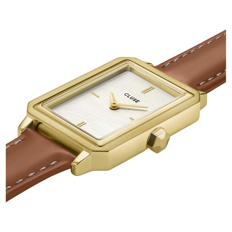Montre CLUSE Fluette femme cadran blanc bracelet cuir marron - vue 2