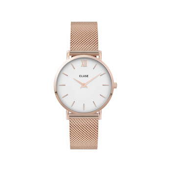 CLUSE Minuit dameshorloge witte wijzerplaat roze stalen armband goud