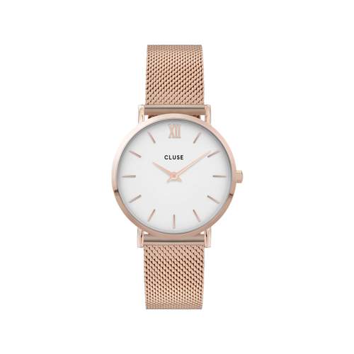 CLUSE Minuit ladies' watch white dial pink steel bracelet gold