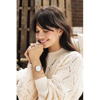 CLUSE Minuit dameshorloge witte wijzerplaat roze stalen armband goud