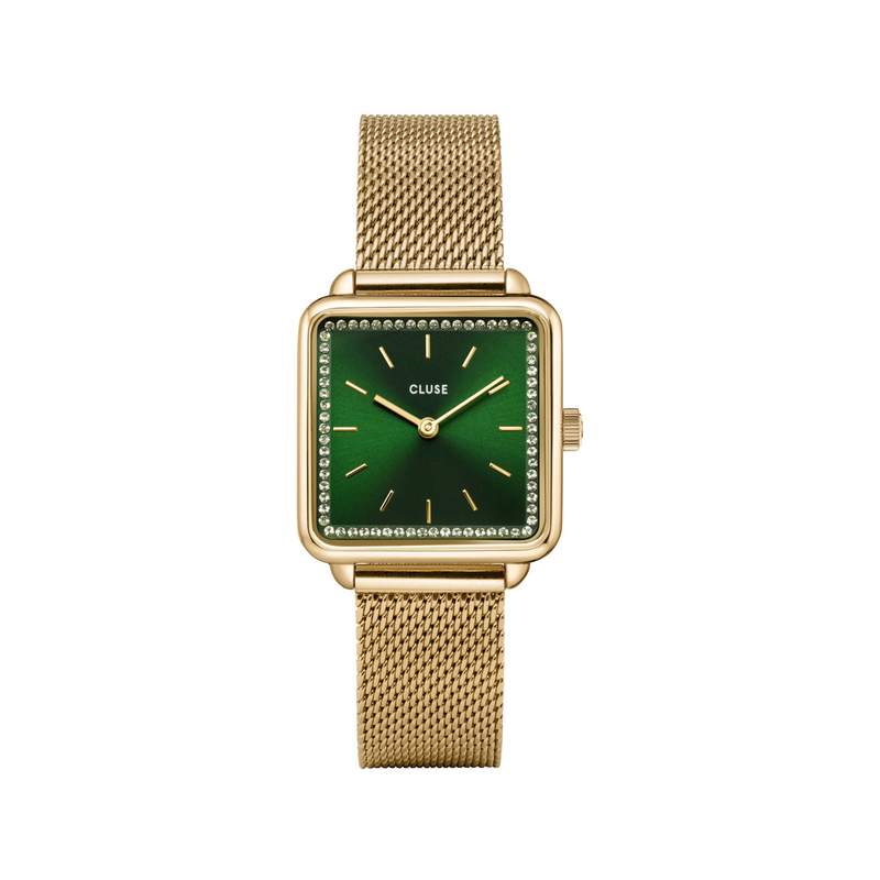 Montre CLUSE La Tétragone femme cadran vert bracelet acier doré - vue 1