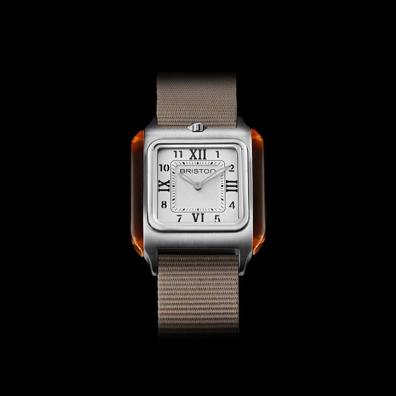 Montre BRISTON Streamliner Kennedy femme cadran blanc bracelet nylon taupe - vue D1