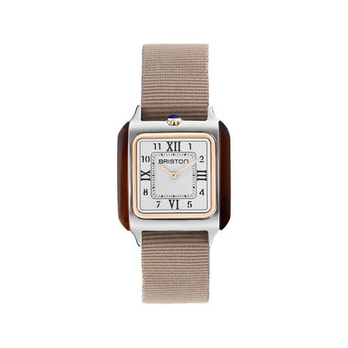 Montre BRISTON Streamliner Kennedy femme cadran blanc bracelet nylon taupe
