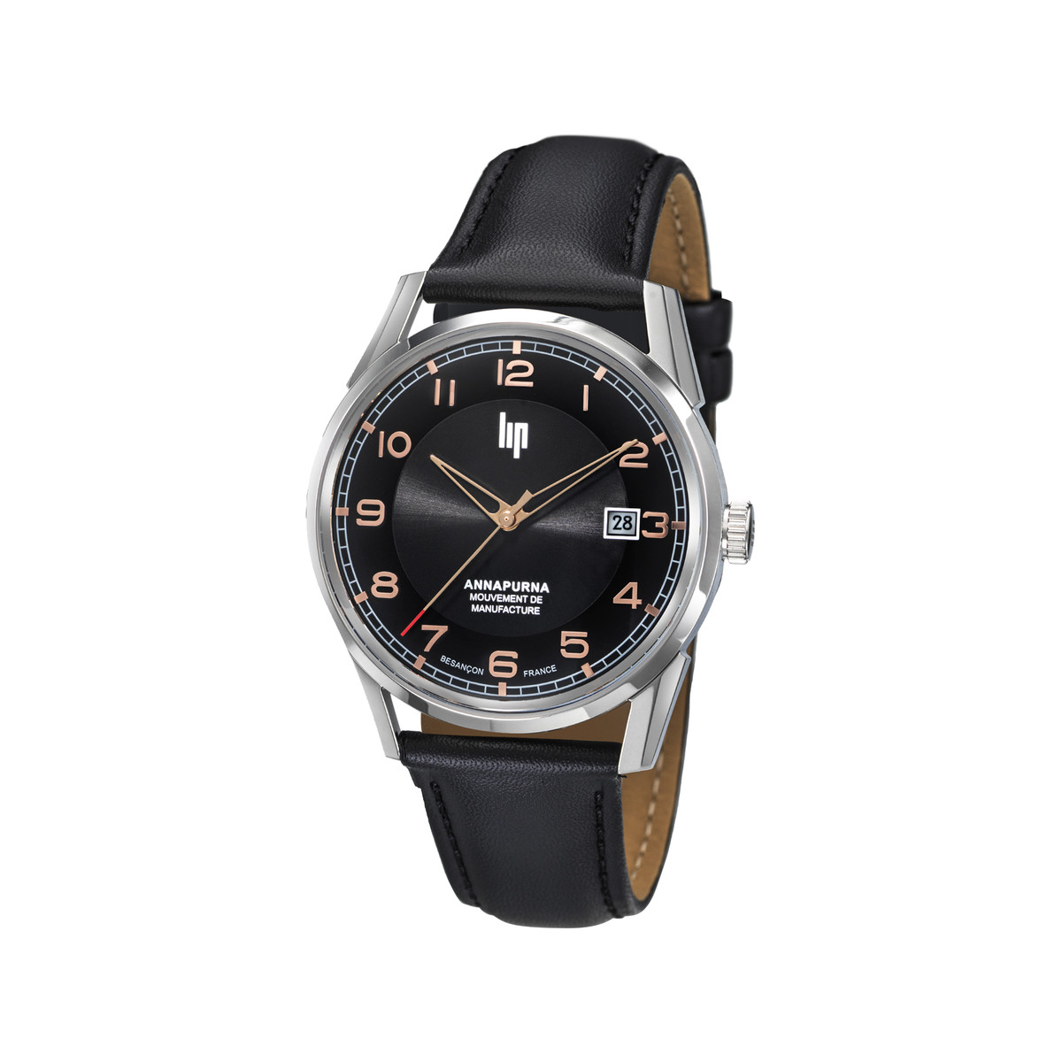 Montre LIP MANUFACTURE annapurna mixte automatique, bracelet cuir noir
