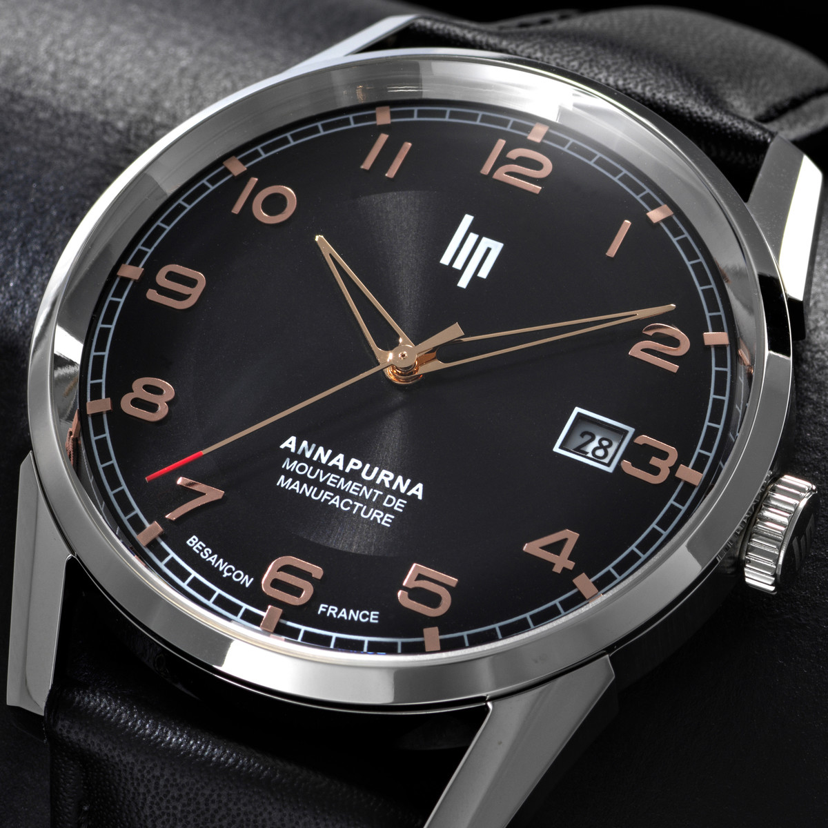 Montre LIP MANUFACTURE annapurna mixte automatique, bracelet cuir noir - vue D1