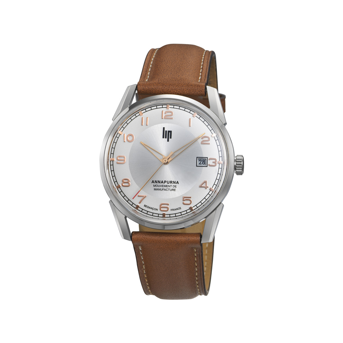Montre LIP MANUFACTURE annapurna mixte automatique, bracelet cuir camel