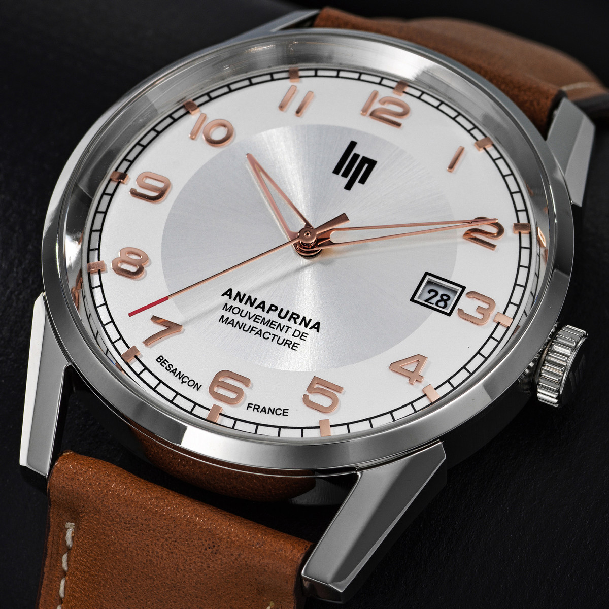 Montre LIP MANUFACTURE annapurna mixte automatique, bracelet cuir camel - vue D1