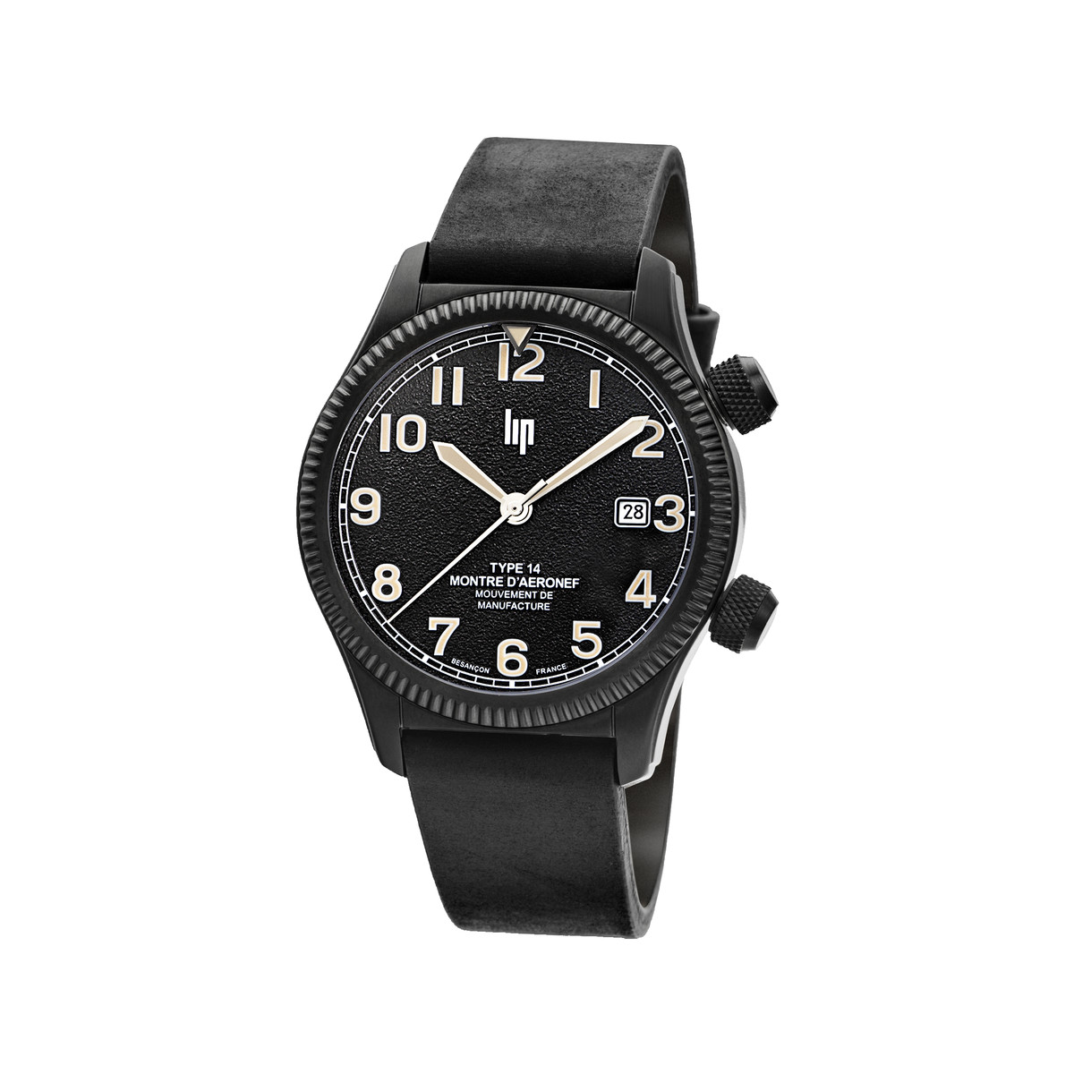 Montre LIP MANUFACTURE type 14 homme automatique, bracelet cuir noir