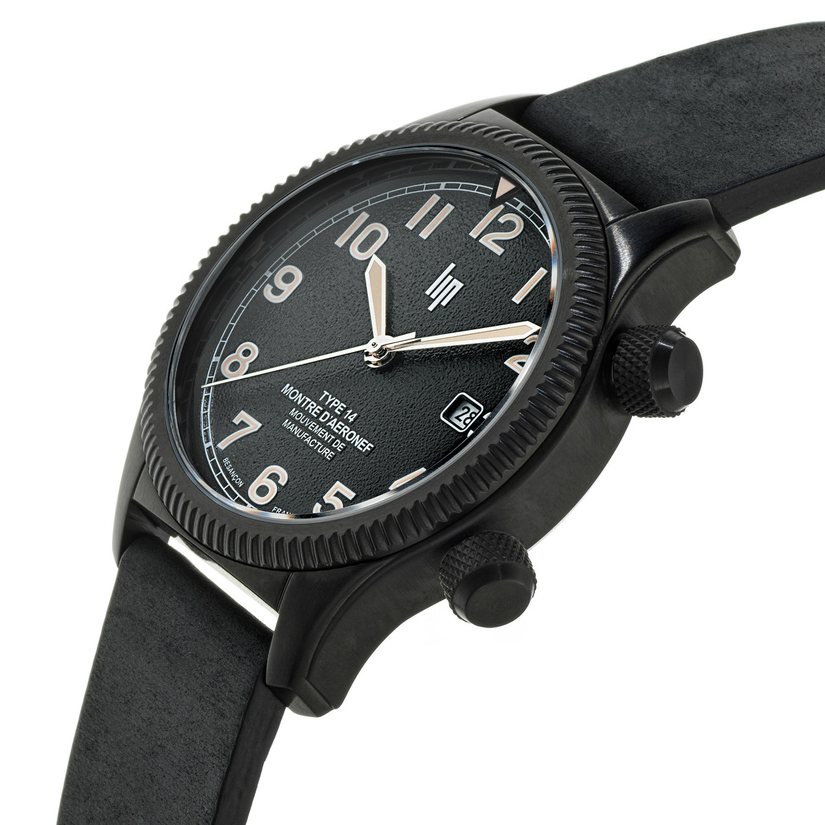 Montre LIP MANUFACTURE type 14 homme automatique, bracelet cuir noir - vue D2