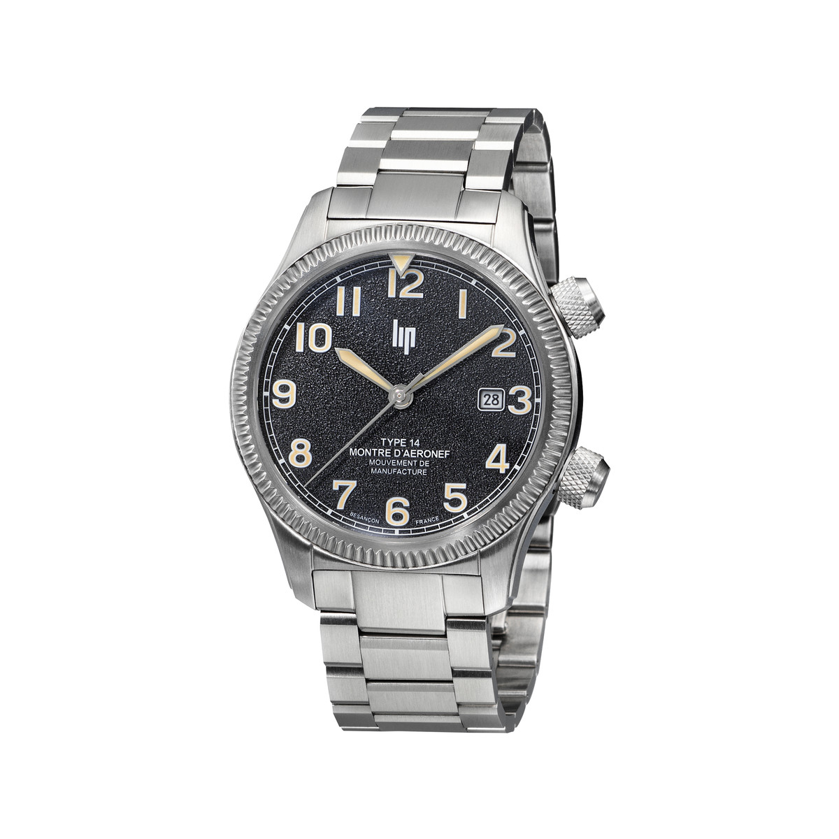 Montre LIP MANUFACTURE type 14 homme automatique, bracelet acier inoxydable argent