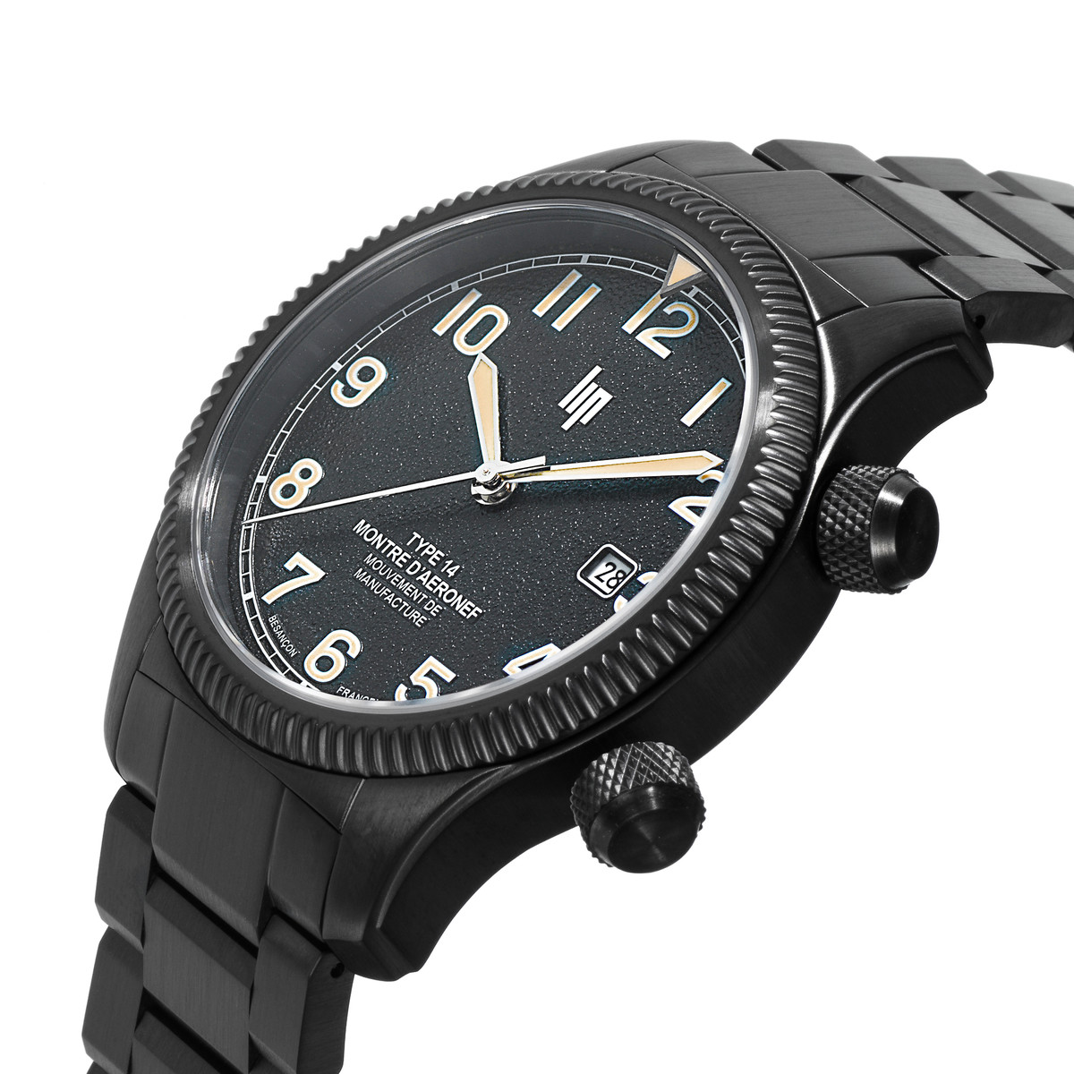 Montre LIP MANUFACTURE type 14 homme automatique, bracelet acier inoxydable noir - vue D2