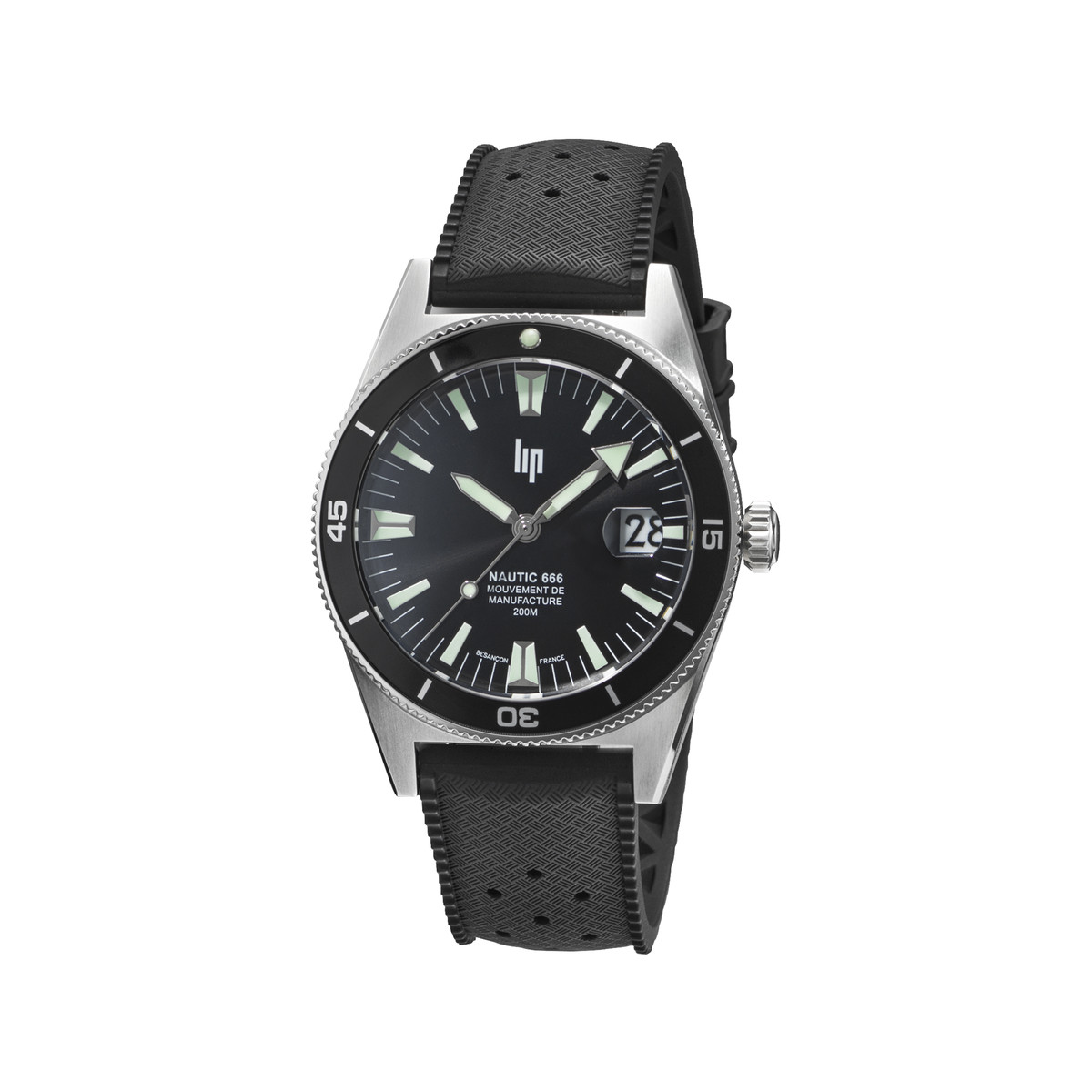 Montre LIP MANUFACTURE nautic 666 mixte automatique, bracelet silicone noir
