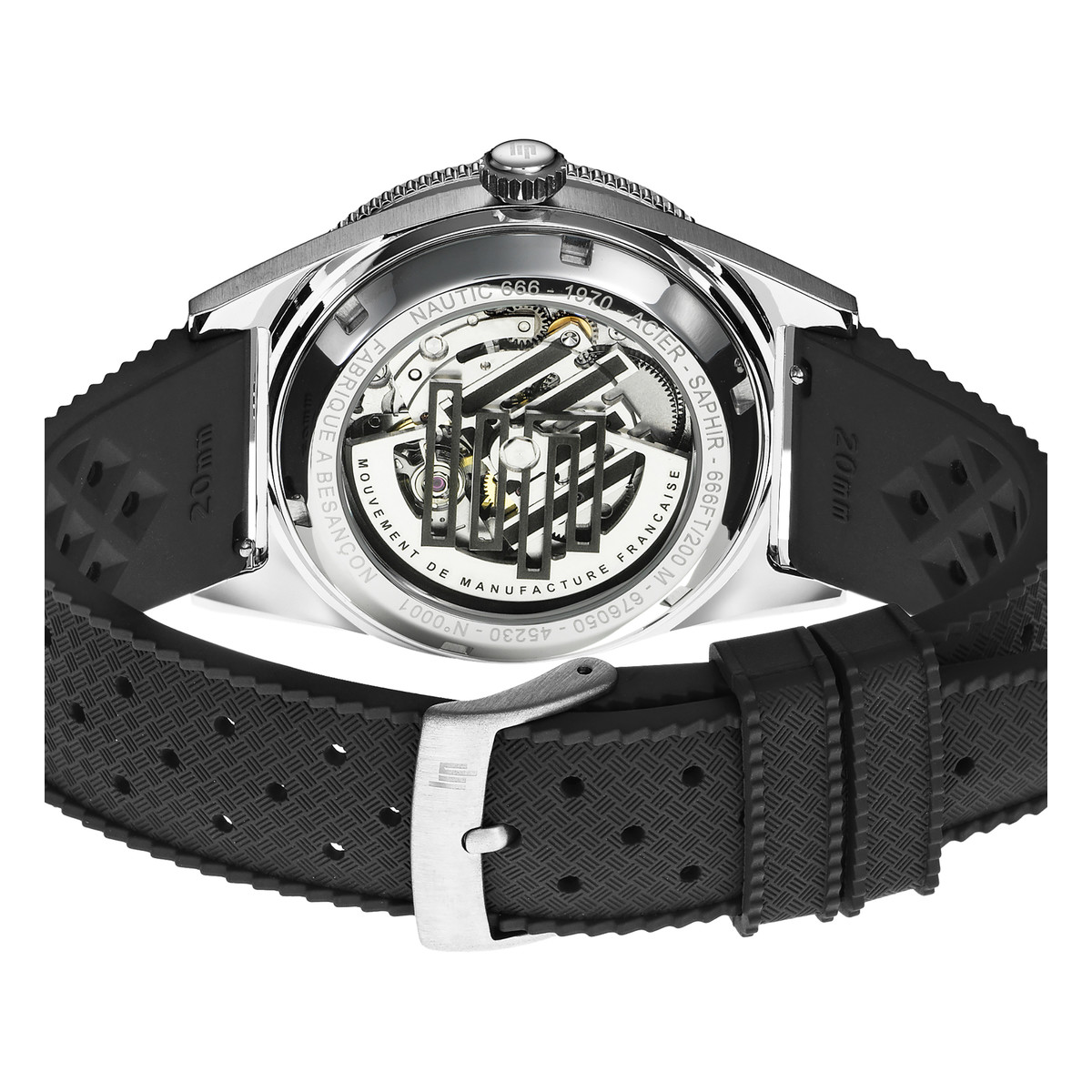 Montre LIP MANUFACTURE nautic 666 mixte automatique, bracelet silicone noir - vue 3