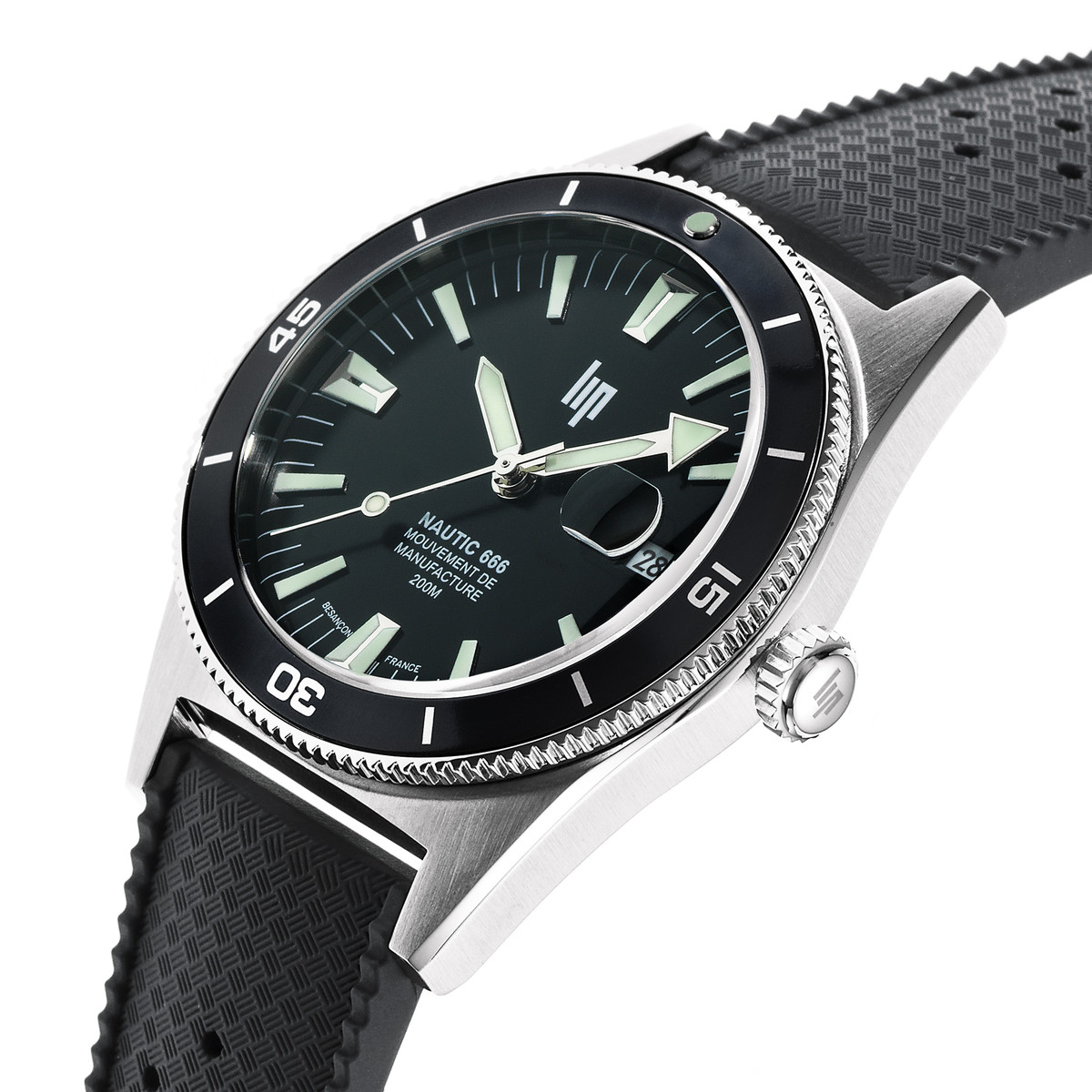 Montre LIP MANUFACTURE nautic 666 mixte automatique, bracelet silicone noir - vue D2