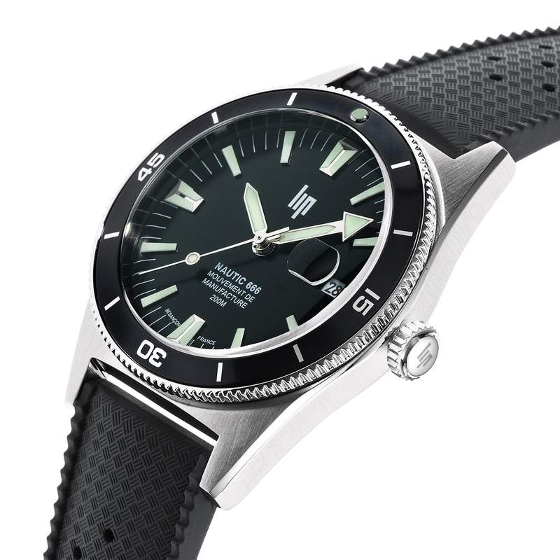 Montre LIP MANUFACTURE nautic 666 mixte automatique, bracelet silicone noir - vue D2