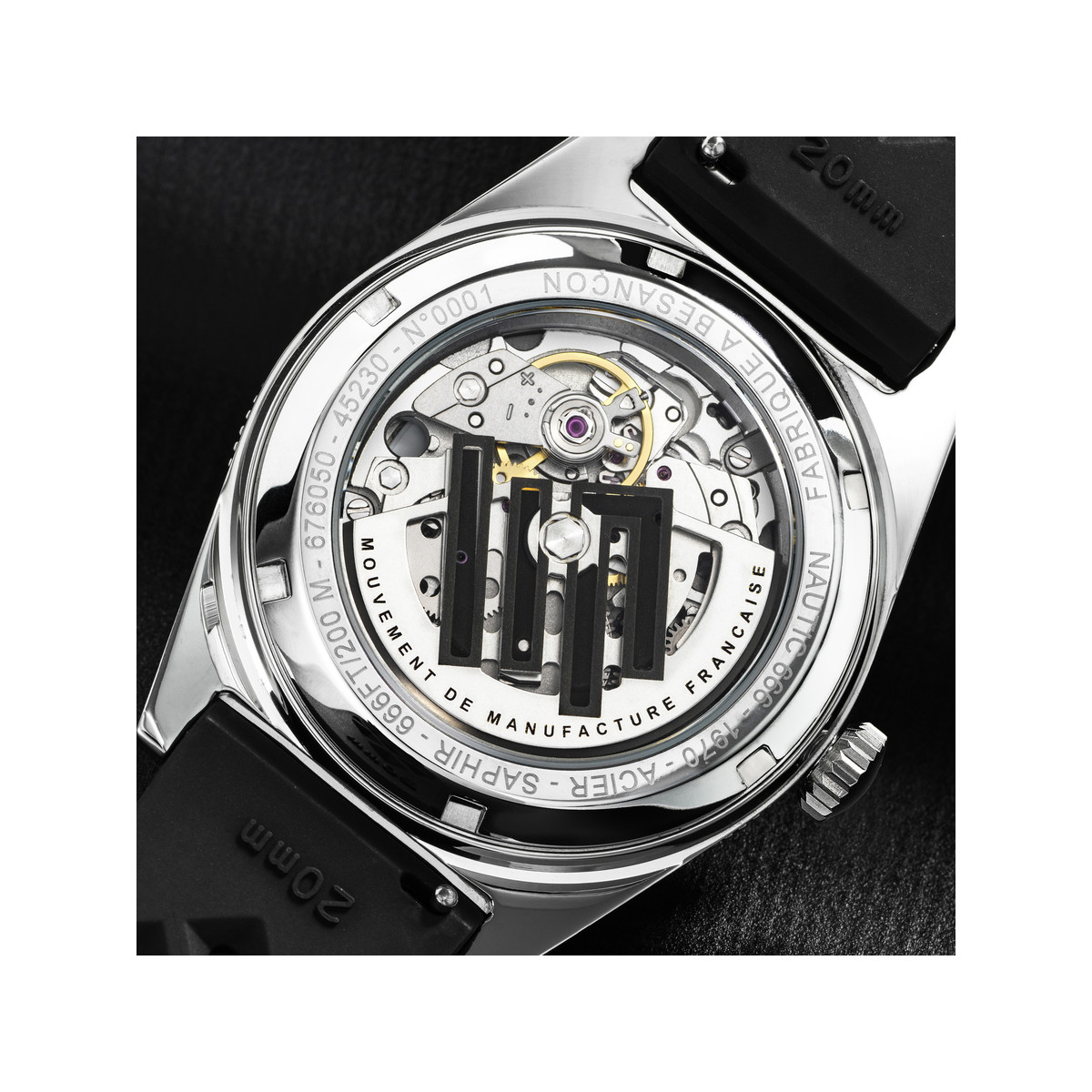 Montre LIP MANUFACTURE nautic 666 mixte automatique, bracelet silicone noir - vue D4