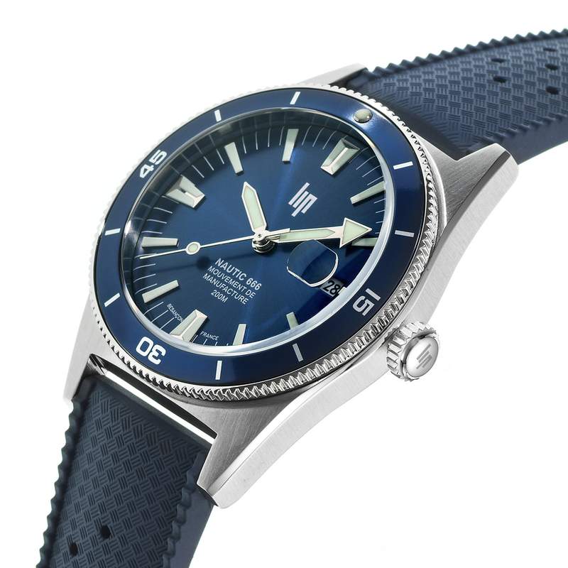 Montre LIP MANUFACTURE nautic 666 mixte automatique, bracelet silicone bleu - vue D2