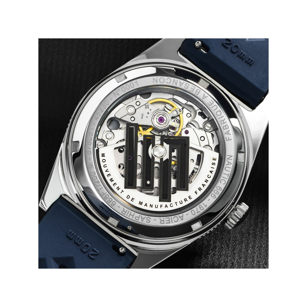 Montre LIP MANUFACTURE nautic 666 mixte automatique, bracelet silicone bleu - vue D4