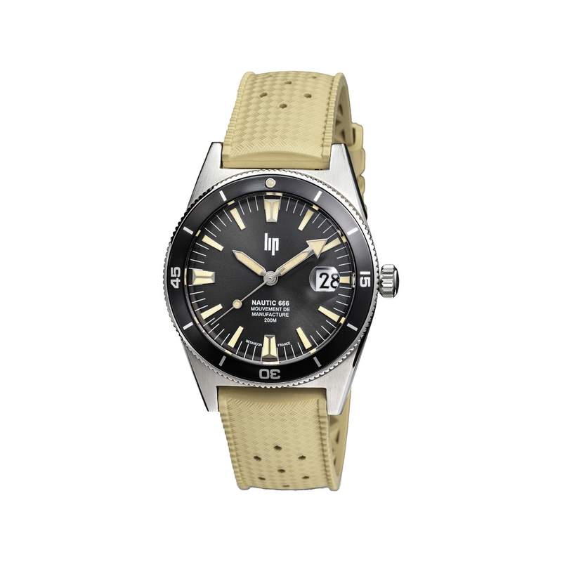 Montre LIP MANUFACTURE nautic 666 mixte automatique, bracelet silicone beige - vue 1