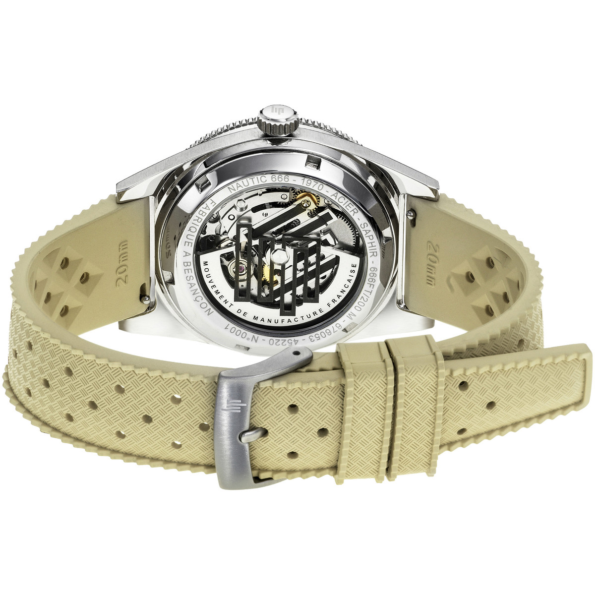 Montre LIP MANUFACTURE nautic 666 mixte automatique, bracelet silicone beige - vue 3