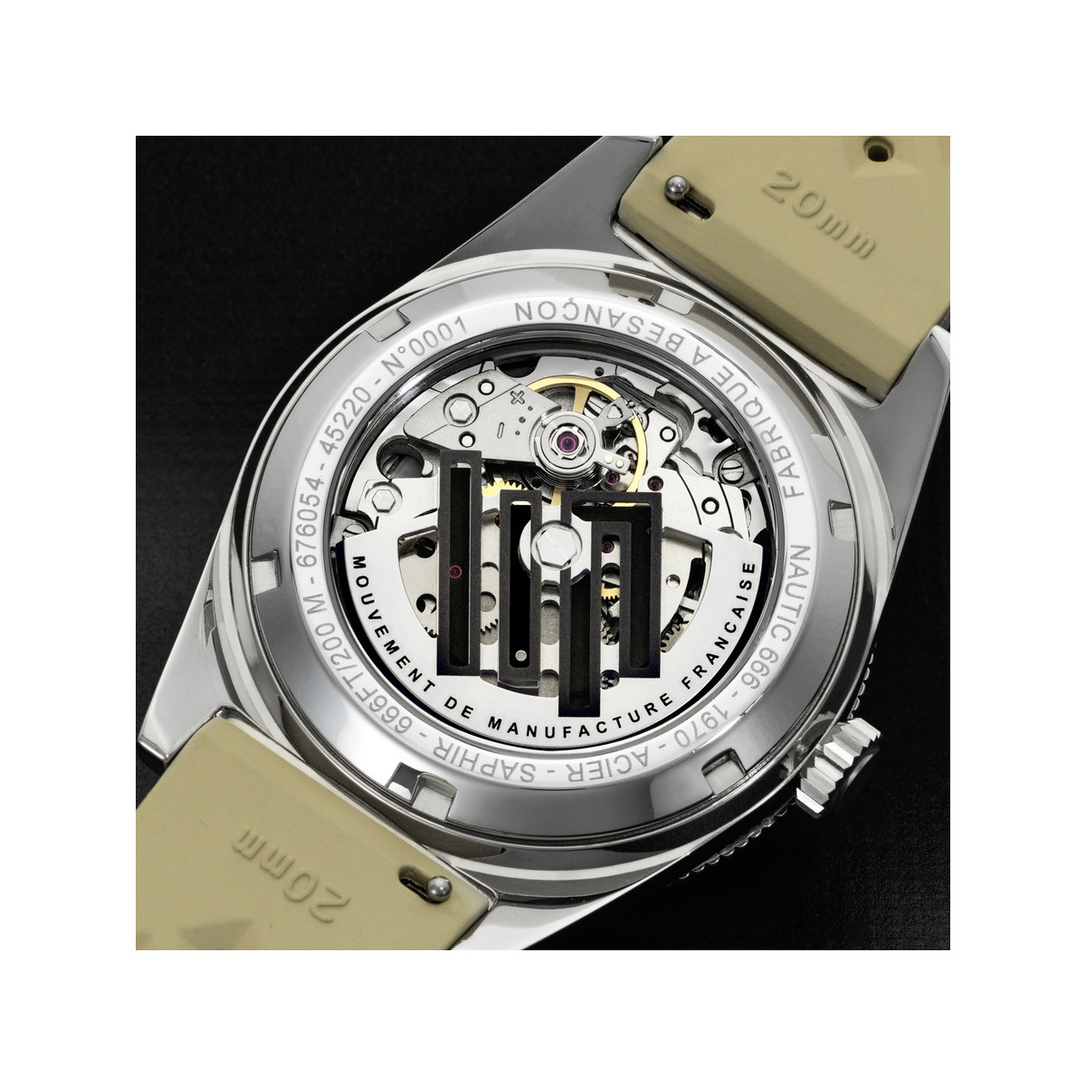 Montre LIP MANUFACTURE nautic 666 mixte automatique, bracelet silicone beige - vue D4