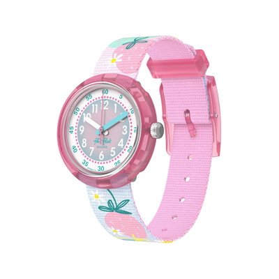 Montre FLIK FLAK x Monbento enfant cadran blanc bracelet pet recycle rose - vue 1