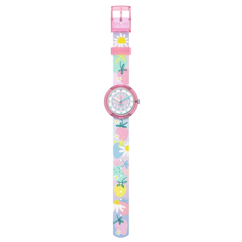 Montre FLIK FLAK x Monbento enfant cadran blanc bracelet pet recycle rose - vue D1